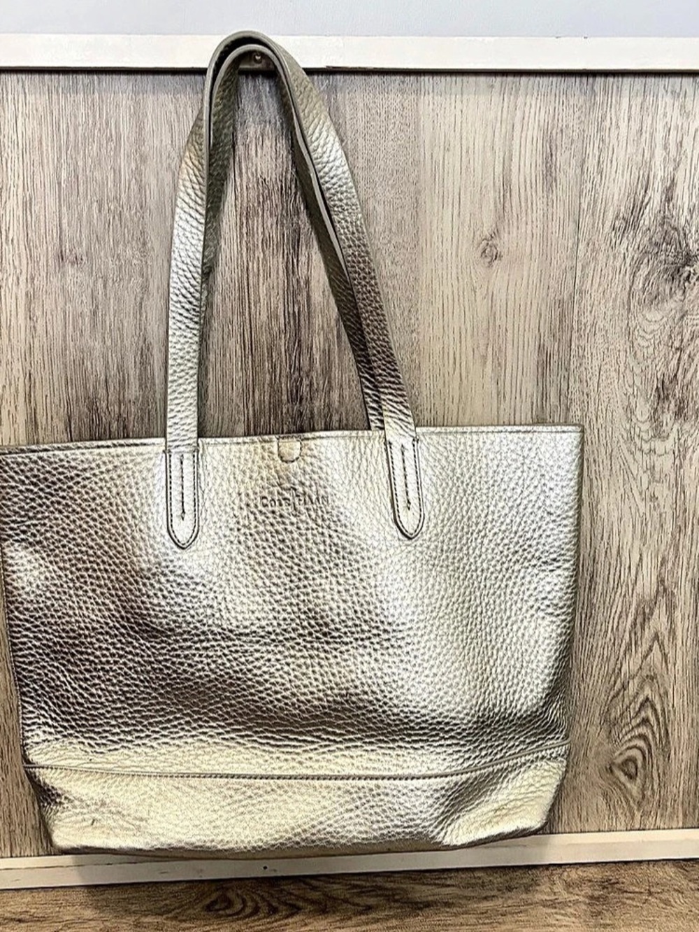 Cole Haan Silver Leather Tote Bag Shoulder Purse Shopper Beach Party Shopping